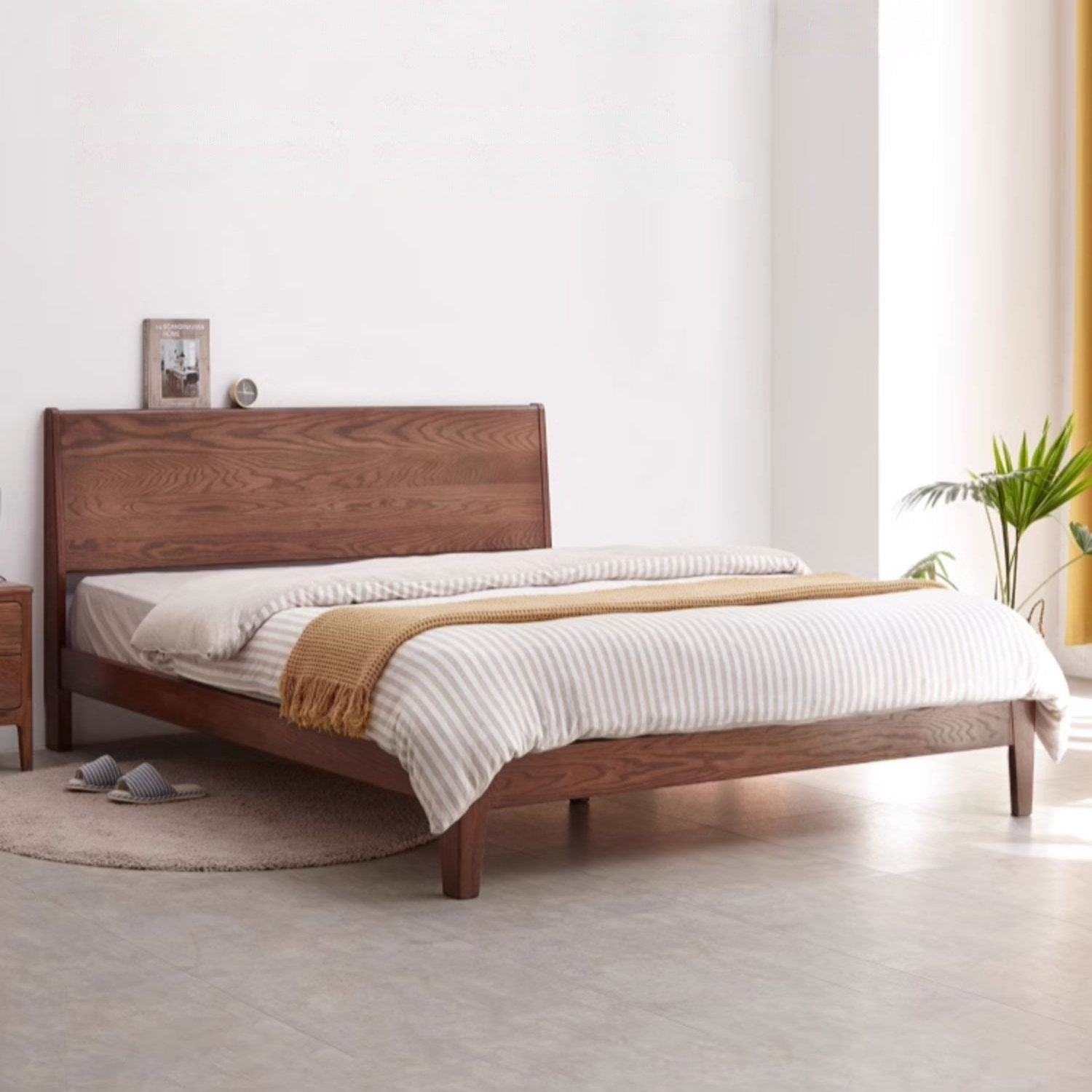 Oak solid wood bed modern simple Nordic bed