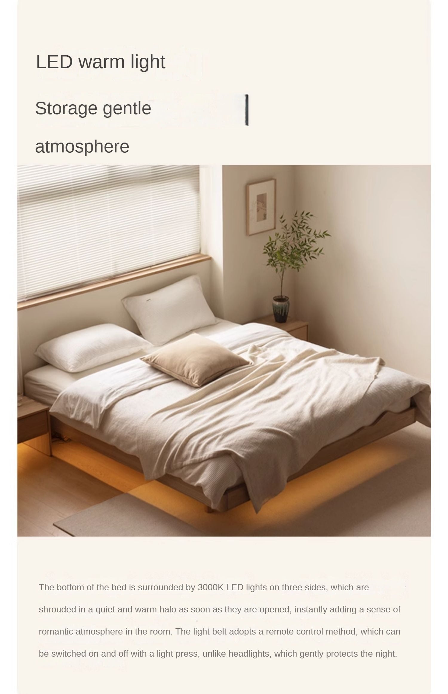 Ash Solid Wood Suspended Platform Bed, Headboard-Free Bed