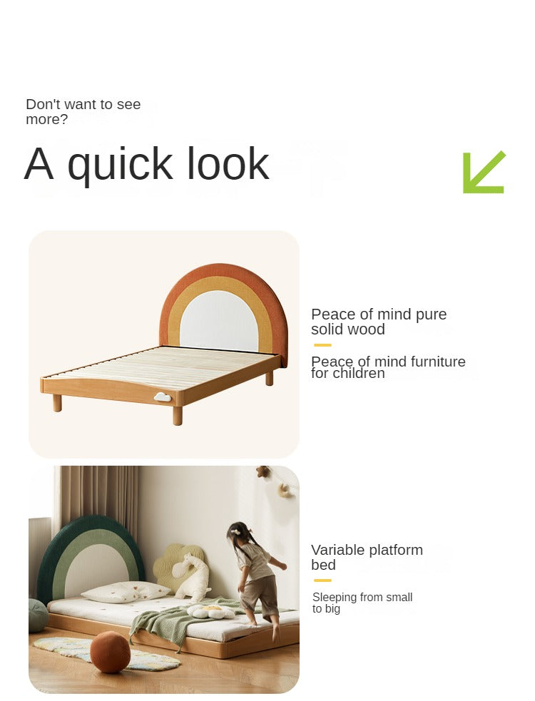 Beech Solid Wood Children's Rainbow Montessori Platform Bed.