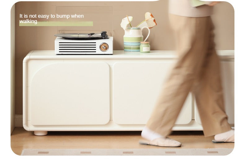 Poplar Solid Wood TV Cabinet Cream Style Floor Cabinet.