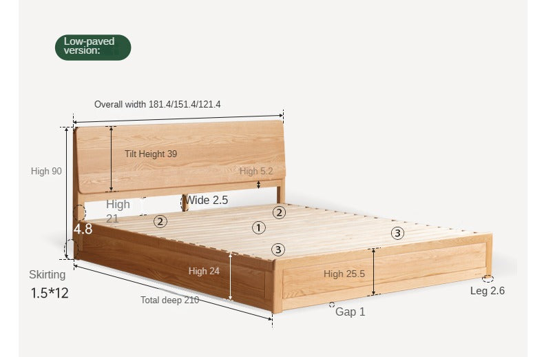 Oak,Rubberwood Solid Wood Box Simple Bed Log Style