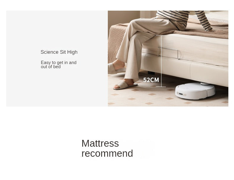 Leather platform bed, headboard-free floating bed cream style