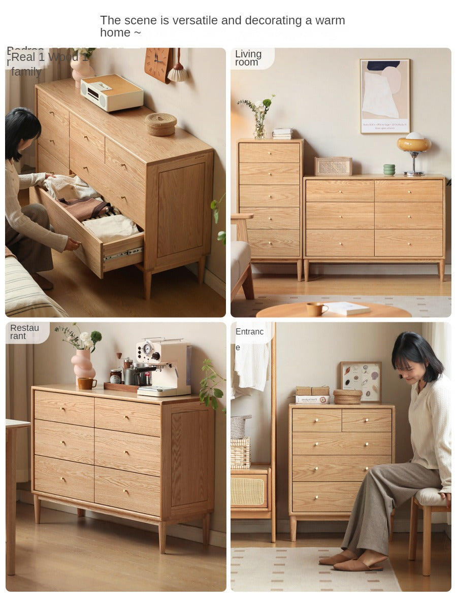 Oak Solid Wood, Solid RubberWood Nordic Chest of Drawers