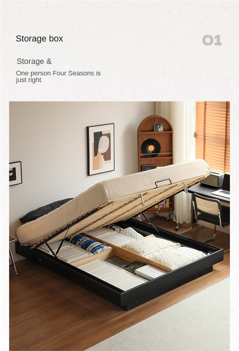 Oak Solid Wood Suspended Box Platform Bed, Headboard-Free Bed.