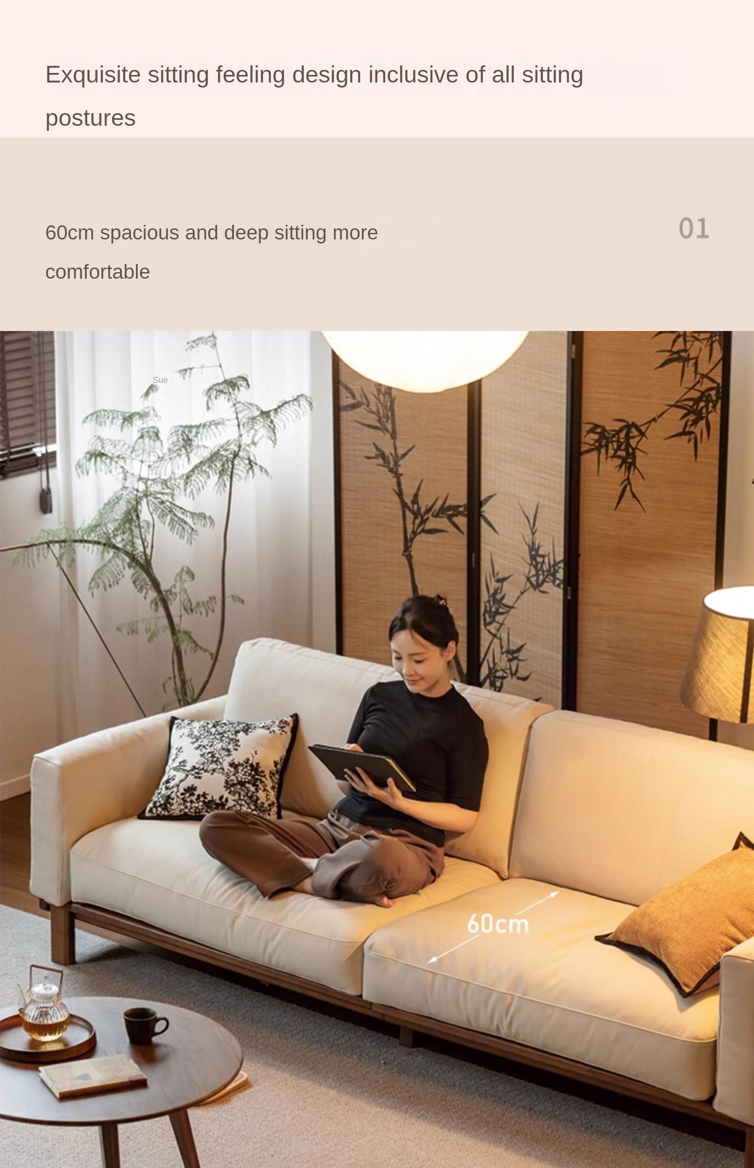 Black Walnut, Ash Solid Wood Leather High Back Sofa,