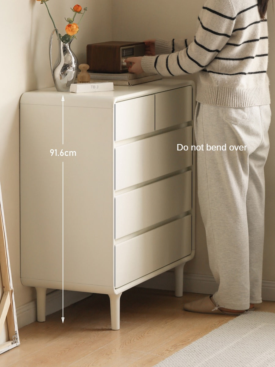 Solid Rubberwood Solid Wood Milky Cream Style Chest of Drawers