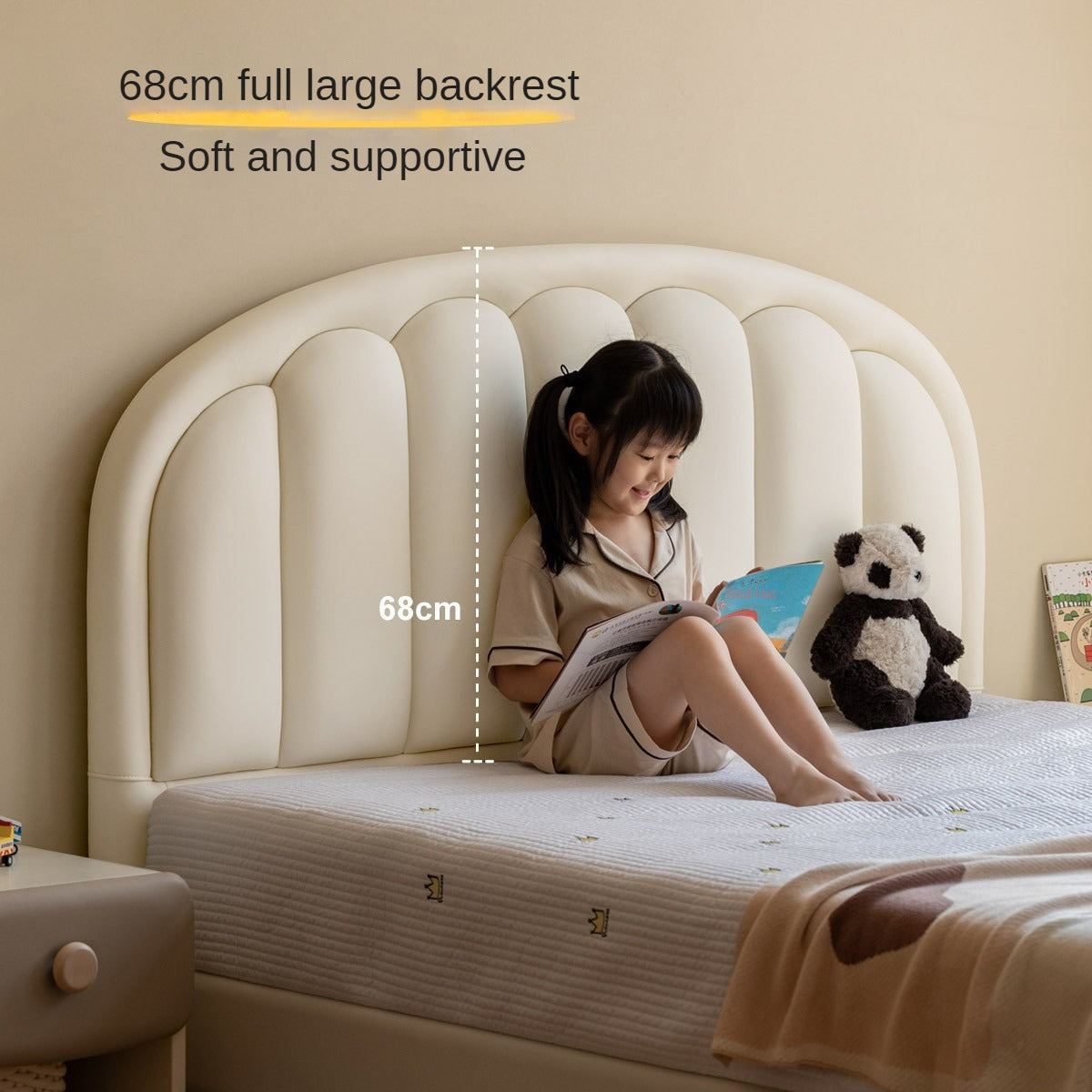 Children's Bed Modern Simple White Cream organic leather<