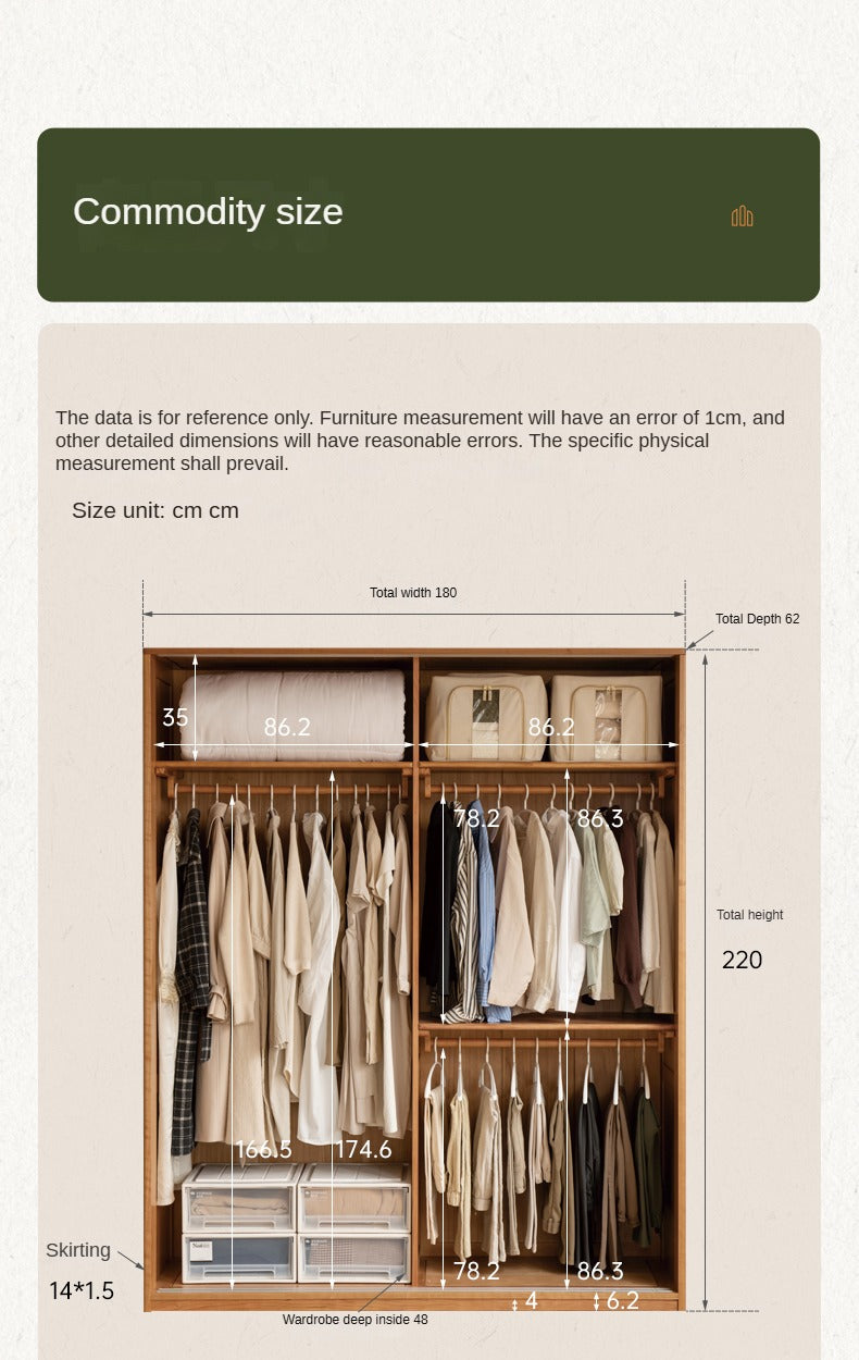 Cherry Solid Wood Retro Sliding Door Wardrobe.