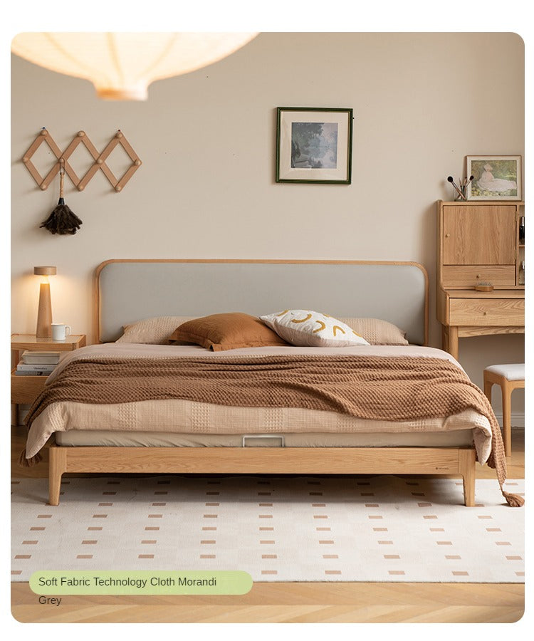 Oak, Rubber wood Solid Wood Bed Technology Fabric,Suede