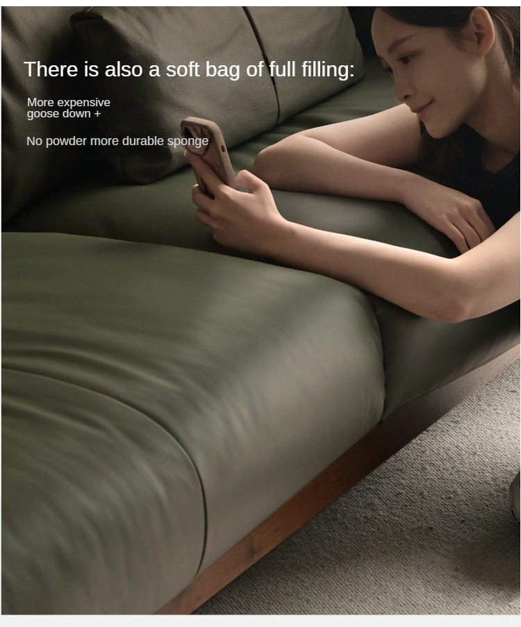 Black Walnut Solid Wood Leather Sofa Modern,