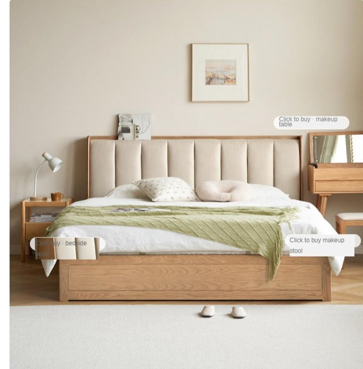 Ash Solid Wood Genuine Leather, Technical Cloth Box Storage Bed
