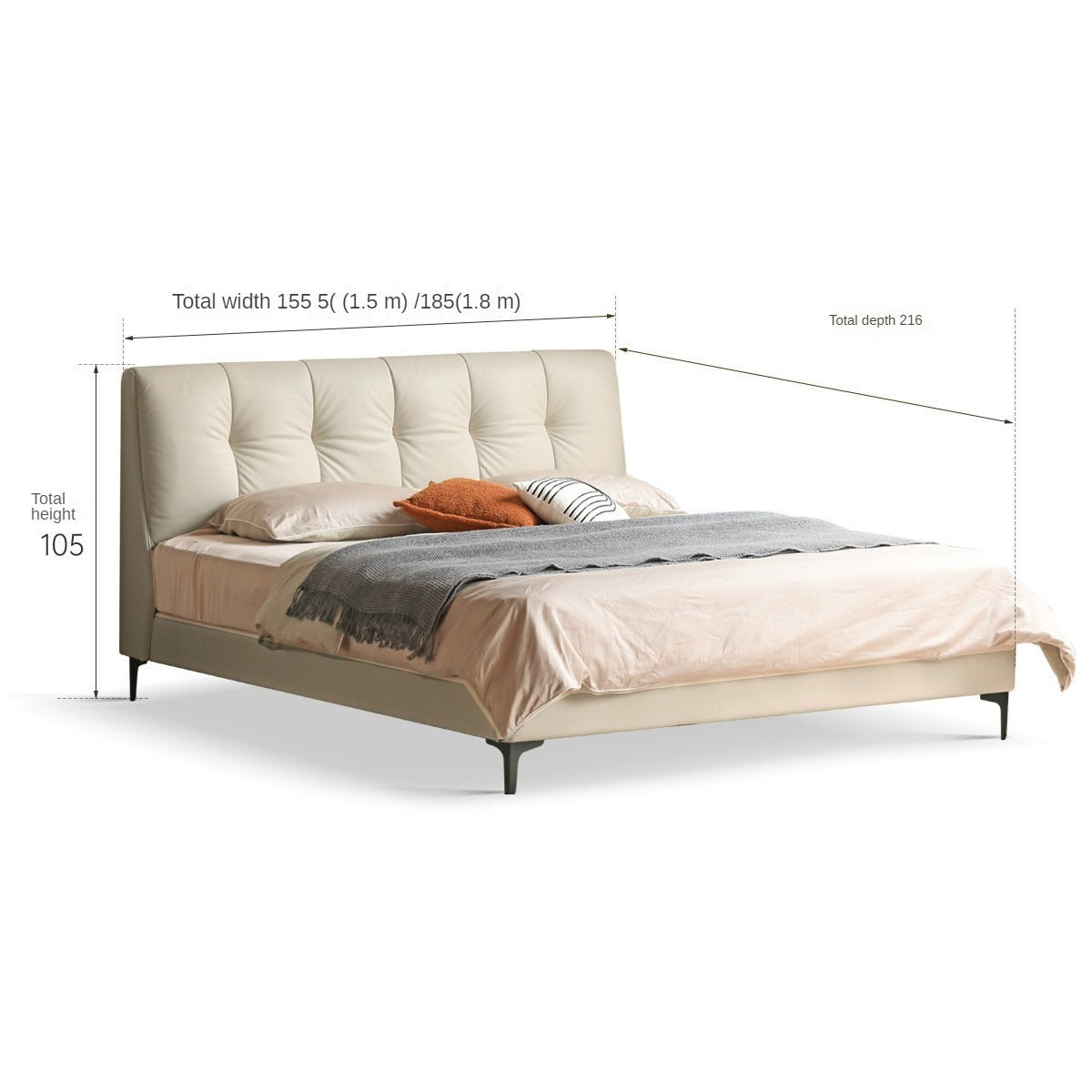 Genuine Leather, Ecological Cloud Leather Bed Cream Style Light Luxury