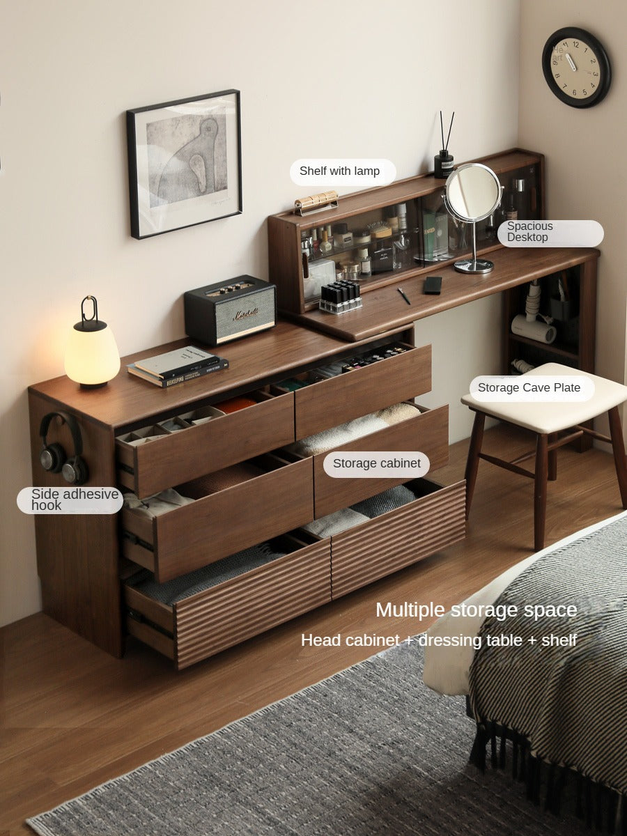 Black Walnut, Sandawood Light Luxury Retractable Dressing Table.