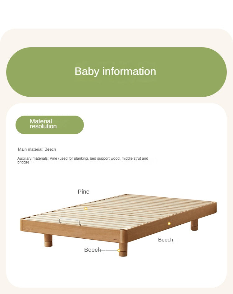 Beech Solid Wood Children's Splicing Platform Bed, Headboard-Free Bed