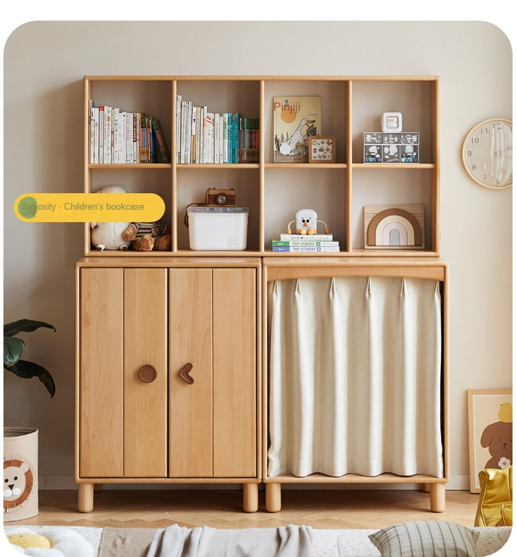 Beech, Rubber Solid Wood Children's Wardrobe,Combination Storage Cabinet