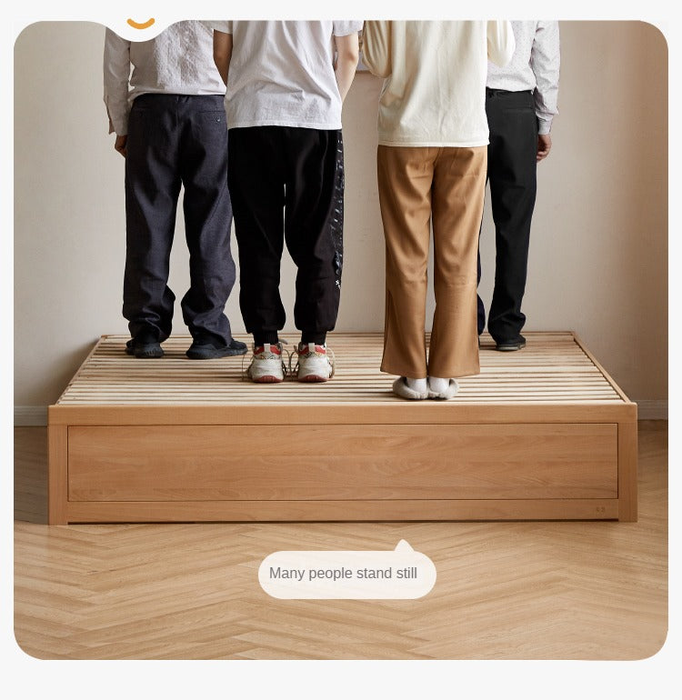 European Beech solid wood platform bed, headboard-free bed with drawer box bed.