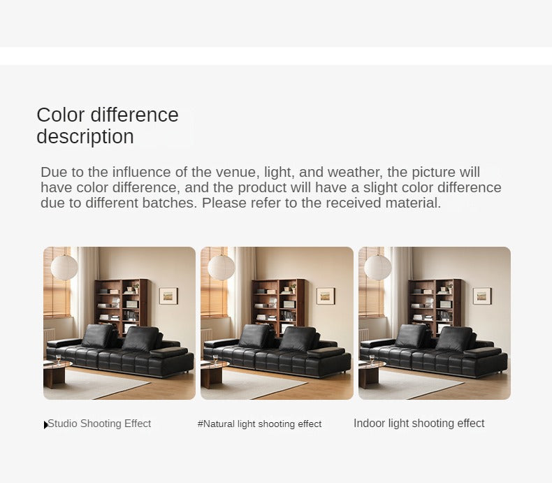 Leather Sofa Italian Black Straight Head Layer Yellow Cowhide.