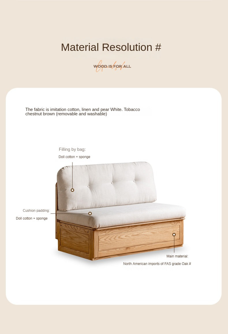 Oak Solid Wood Fabric Card Seat Floor Box Sofa.