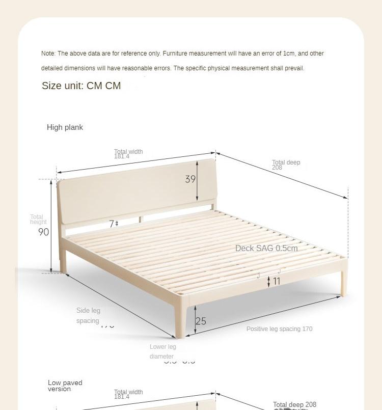 Poplar, Rubberwood Solid Wood Bed Modern Simple Cream Style