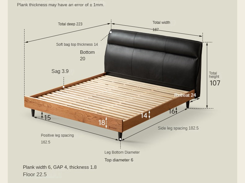 Cherry Solid Wood Suspended Leather Soft Bed Light Luxury.