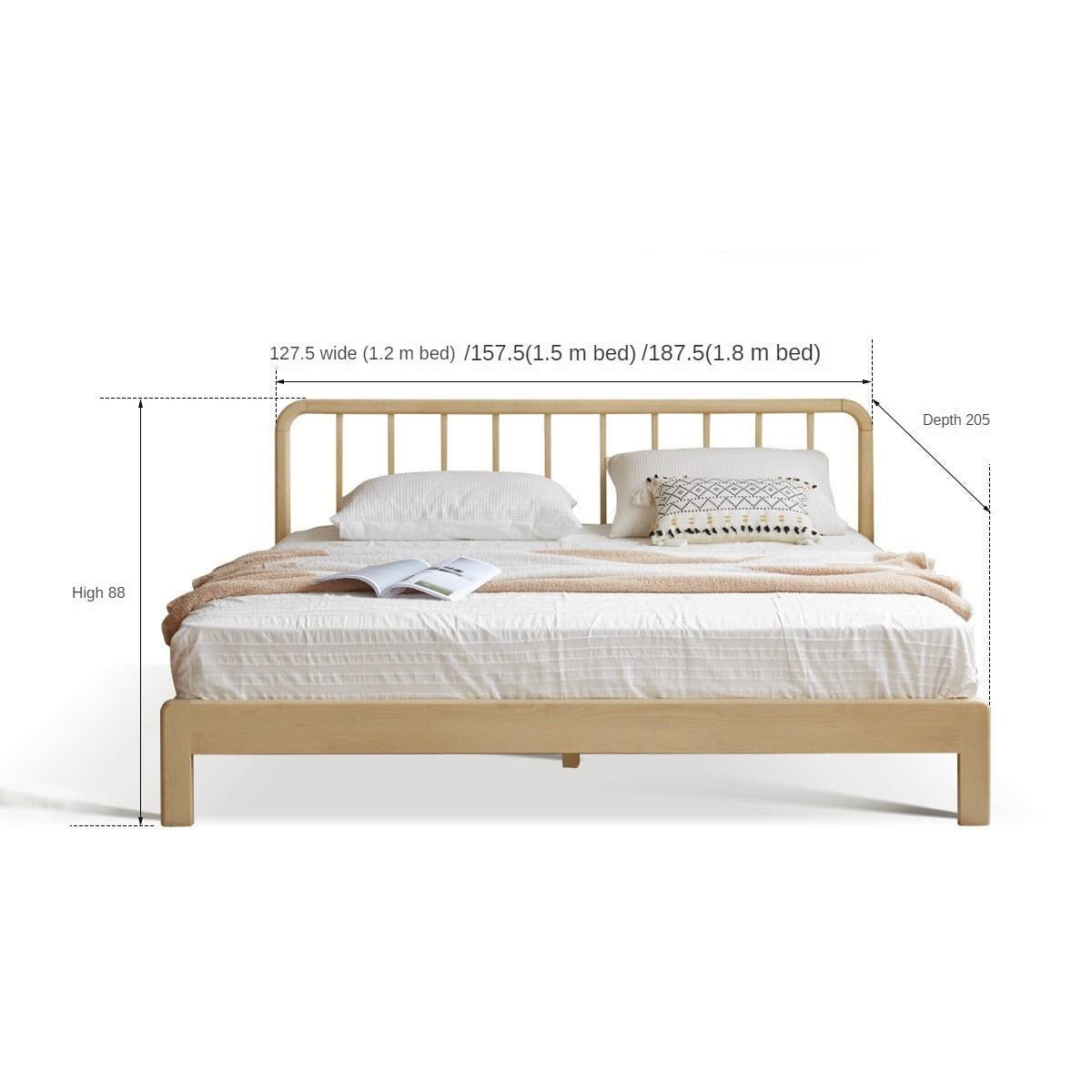 European Beech Solid Wood Bed Modern Simple