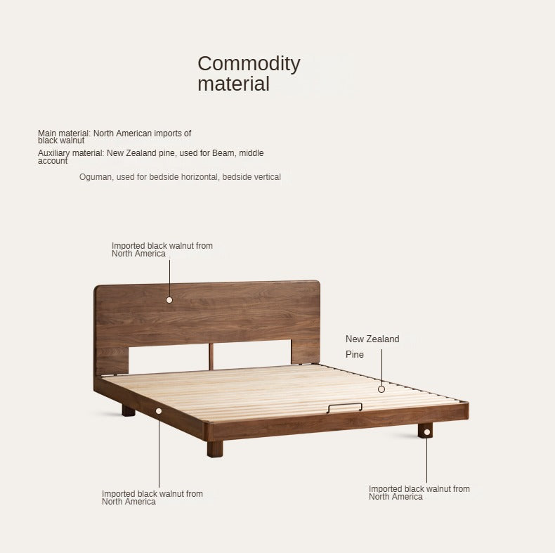 Black Walnut, Oak Solid Wood Floating Bed