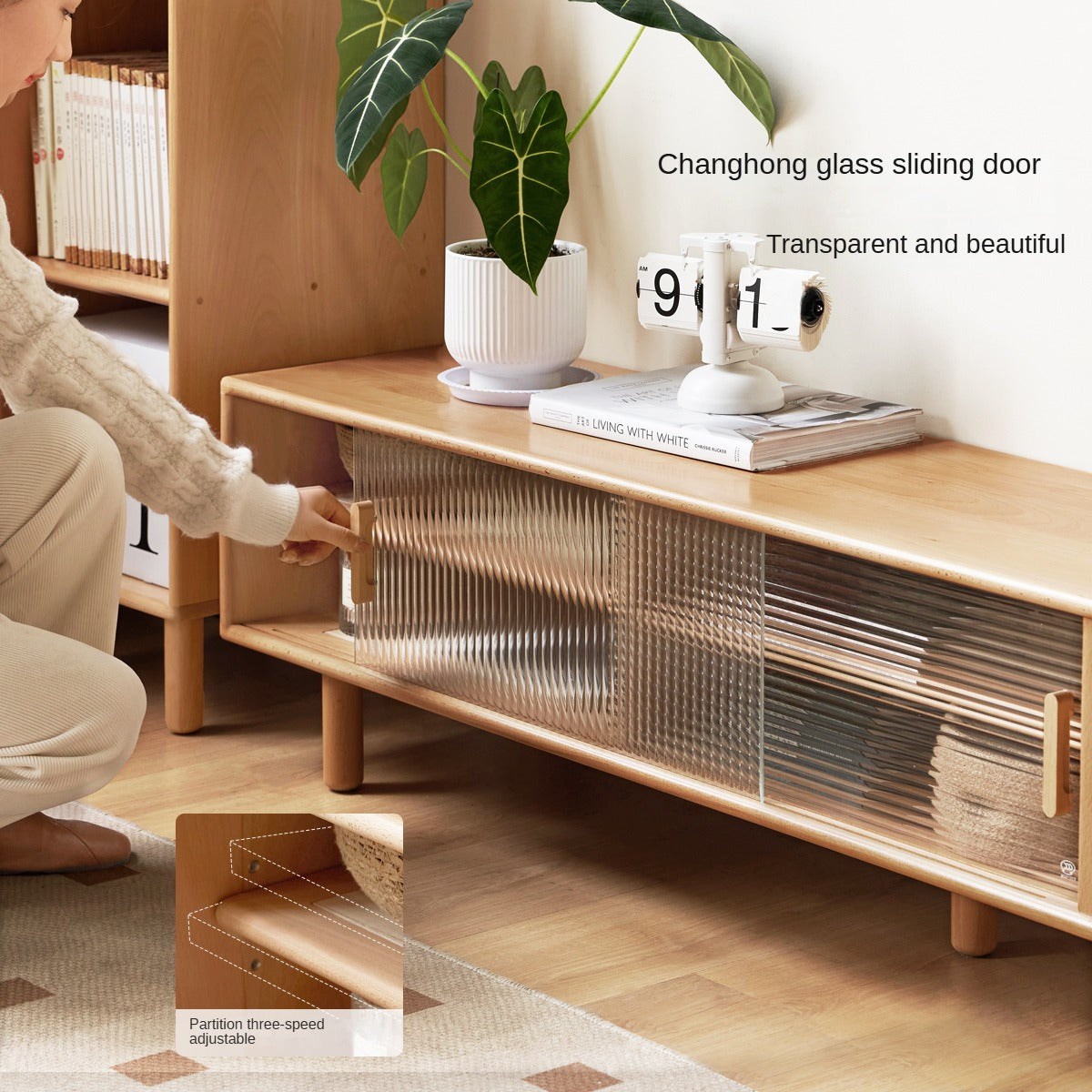 European Beech Solid Wood Large Capacity TV Cabinet.