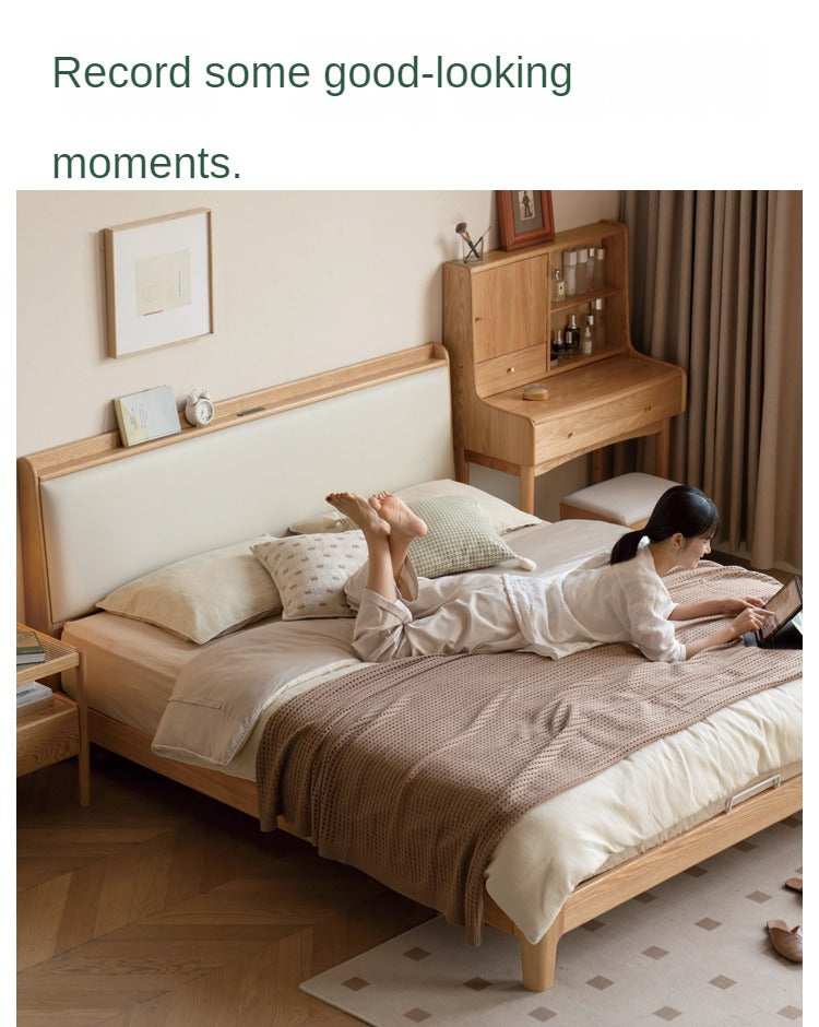 Oak Solid Wood Technology Cloth Modern and Simple Bed