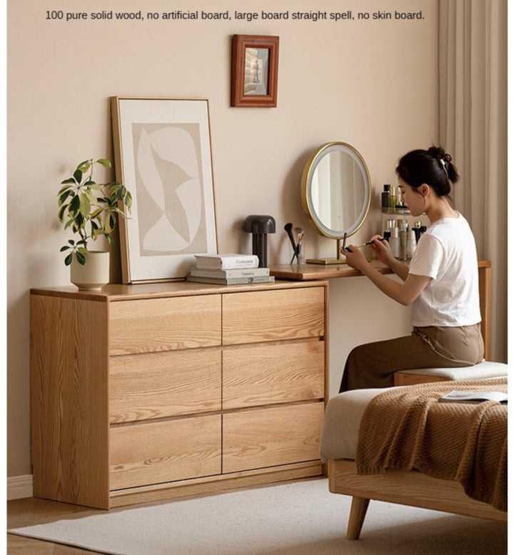 Oak, Solid Rubberwood Dressing Table L-Shaped Corner