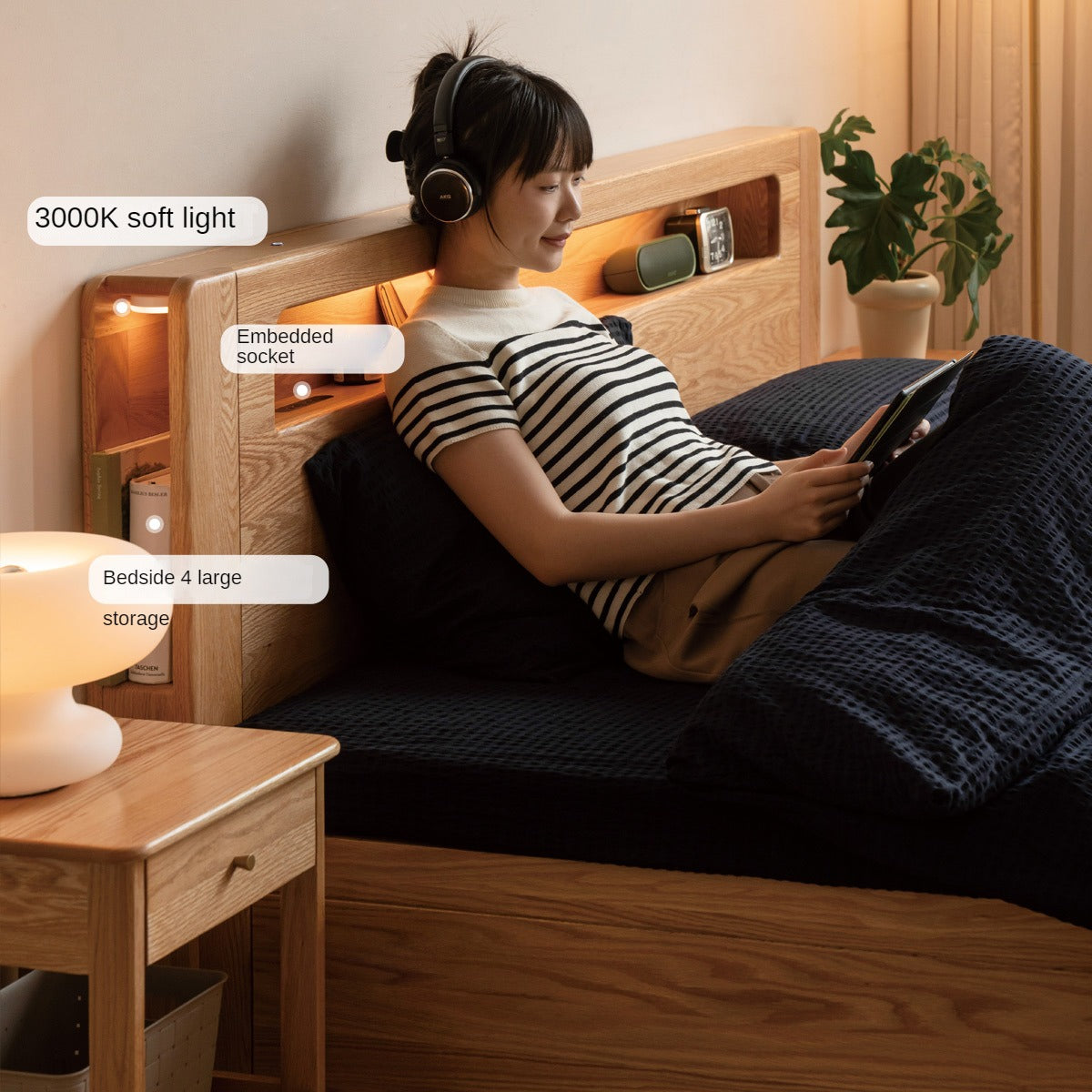 Oak Solid Wood Luminous Box Bed