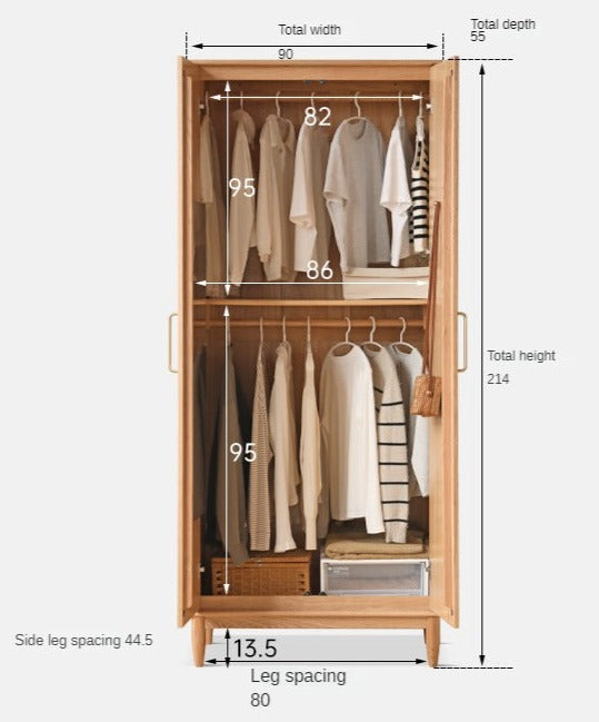 Oak Solid Wood Double Door Wardrobe.