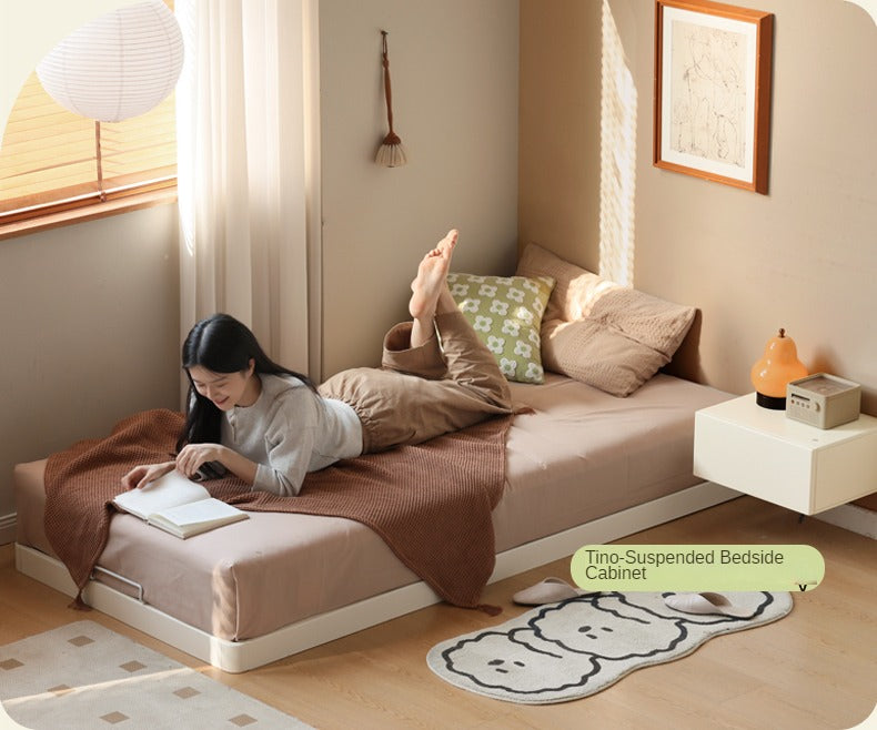 Birch solid wood platform bed, headboard-free bed floor bed cream style