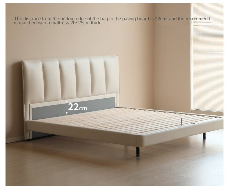 Genuine Leather Suspended Light Luxury Cream Style Bed