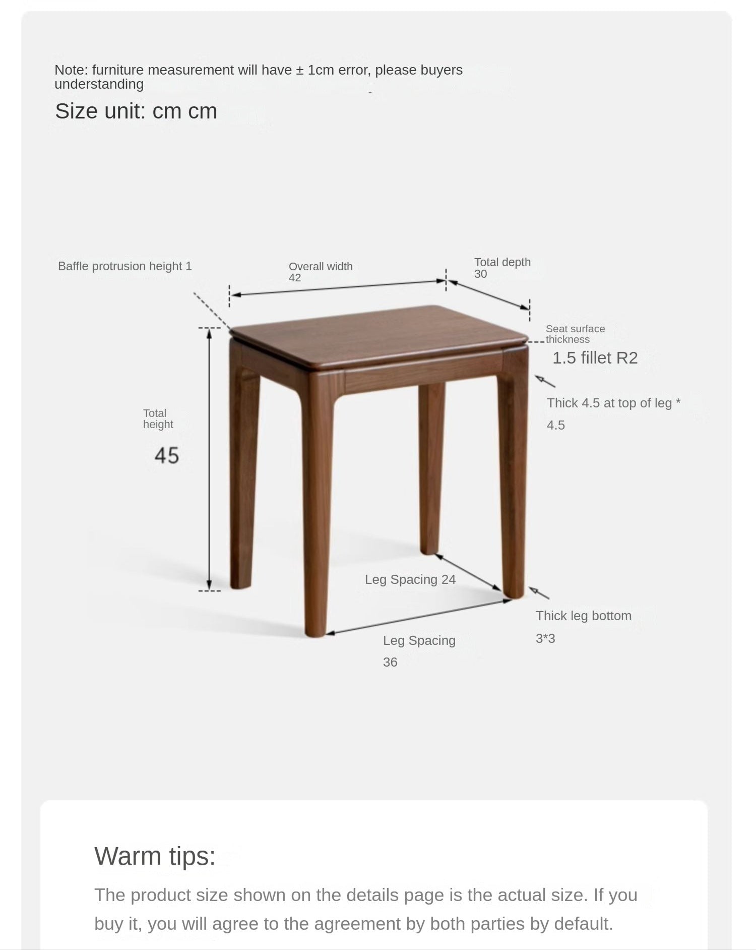 Black Walnut Solid Wood Makeup Stool