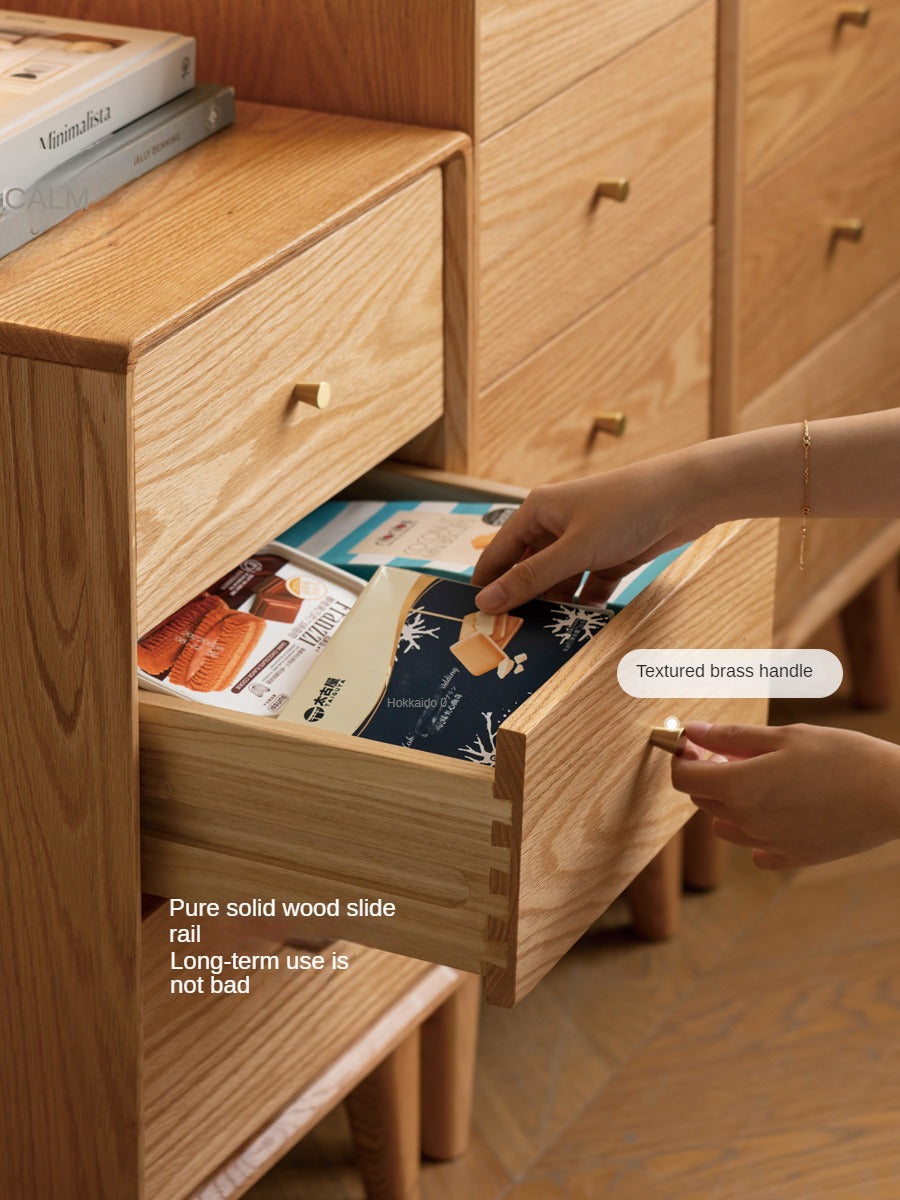Oak, Beech Solid Wood Chest of Drawers, Multi-Functional Storage Cabinet Combination