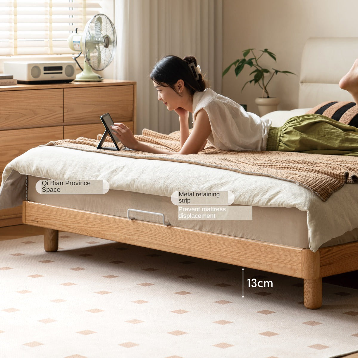 Oak solid wood bed modern simple