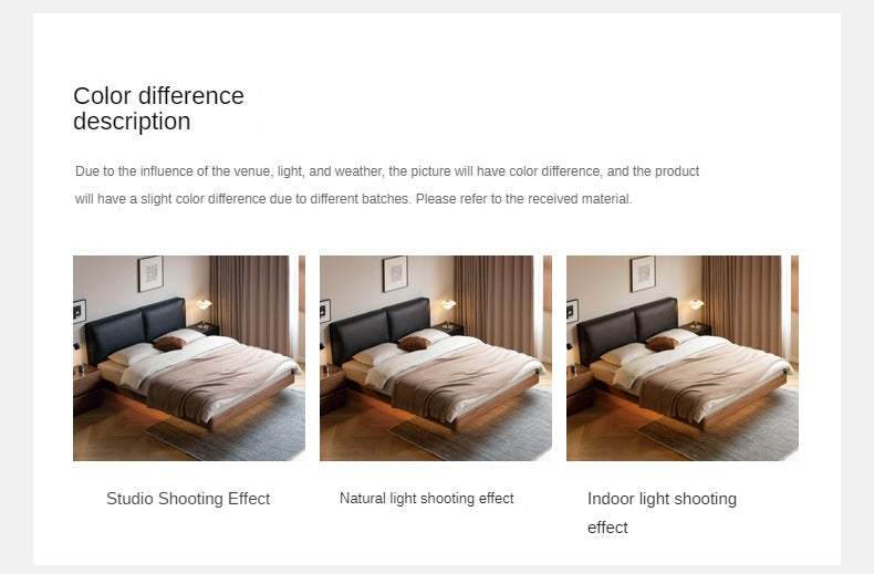 Teak, Black Walnut Solid Wood Genuine Leather Suspended Bed with Light