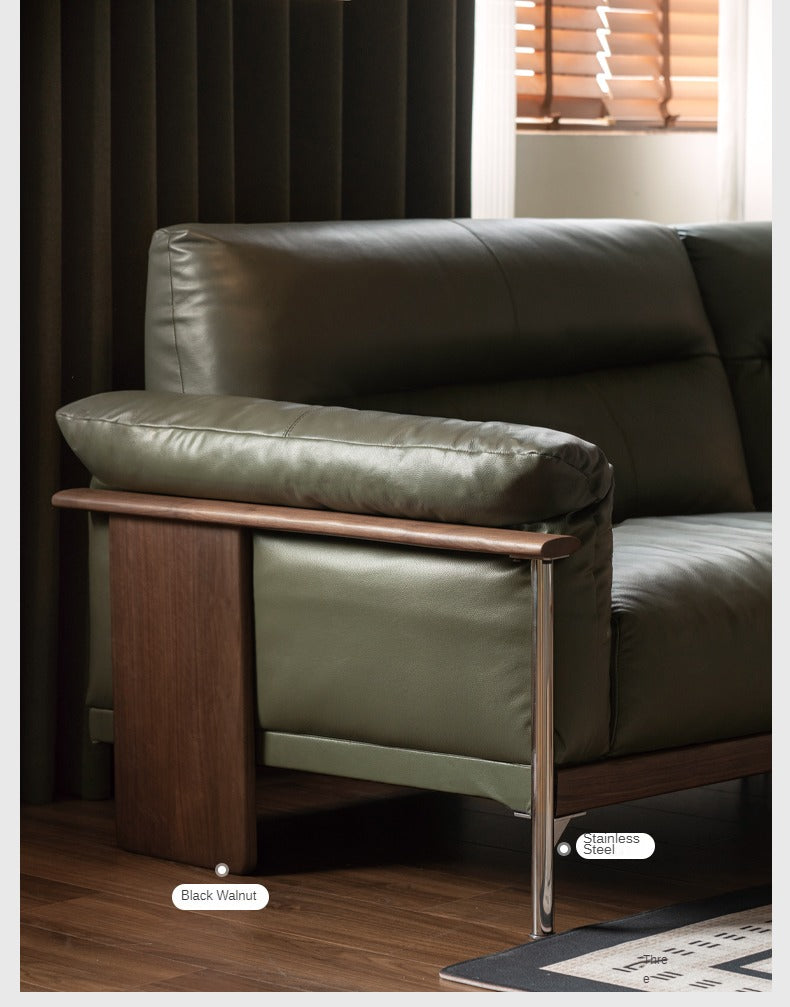 Black Walnut Solid Wood Italian Leather Sofa-