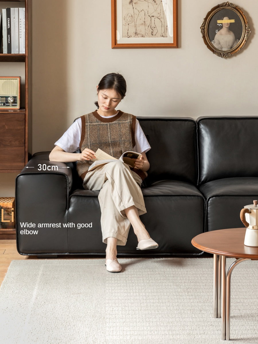 Top-grain Cowhide Leather Black Sofa.