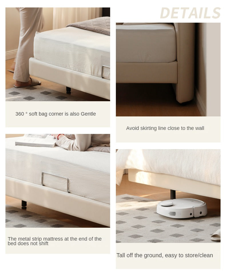 Genuine Leather Suspended Light Luxury Cream Style Bed