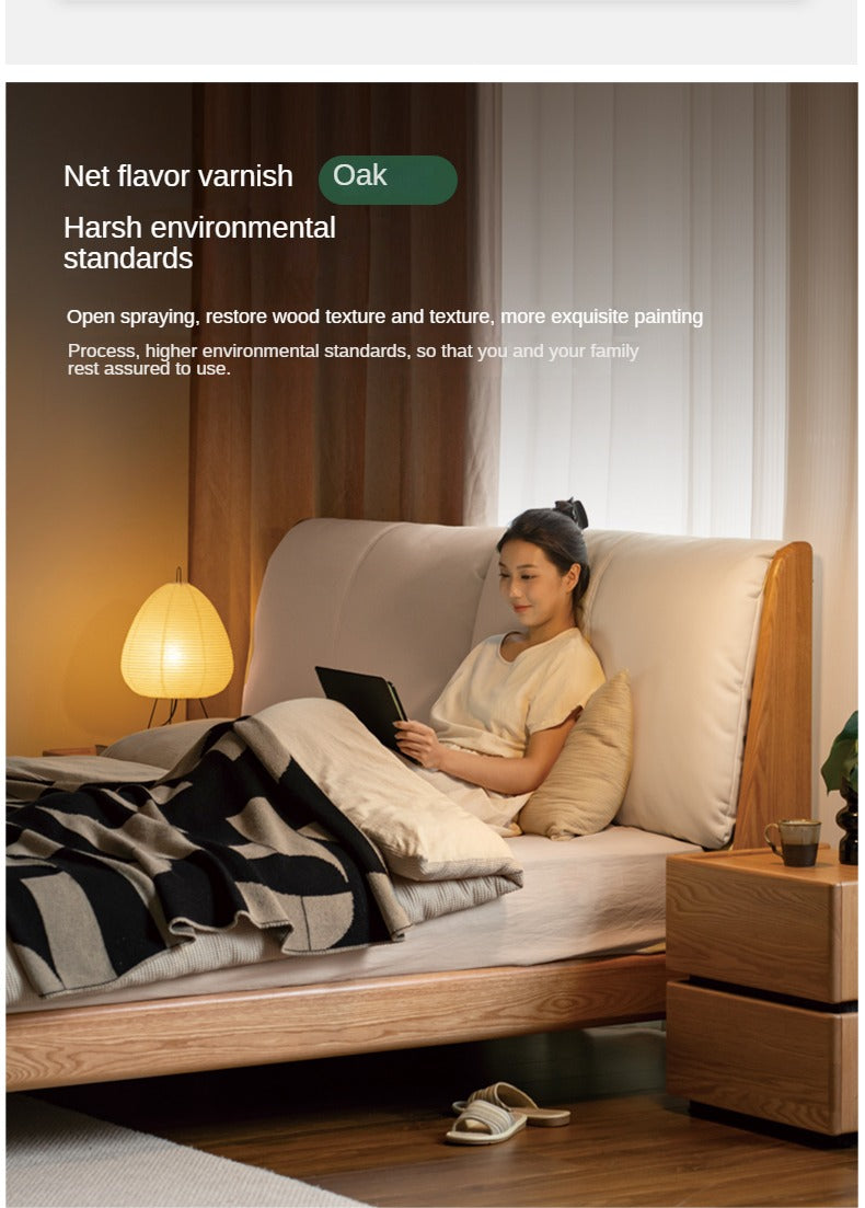 Oak, Ash Solid Wood Genuine Leather, ecological leather Suspended Bed Italian Light Luxury