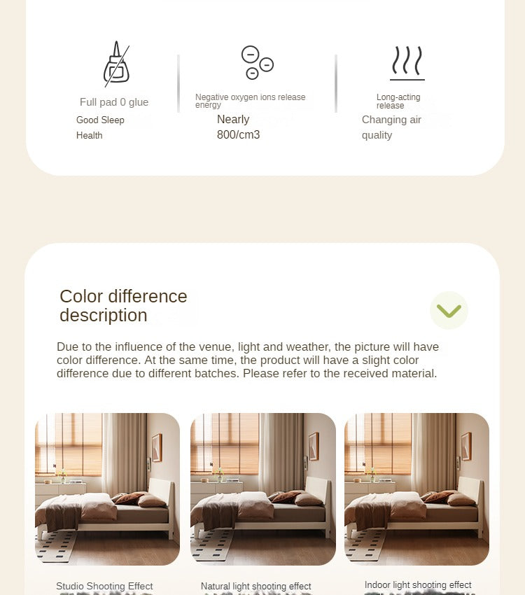 Poplar, Rubberwood Solid Wood Bed Modern Simple Cream Style