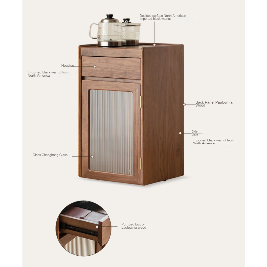 Oak, Black Walnut Solid Wood Tea Cabinet Kettle Integrated Side Cabinet