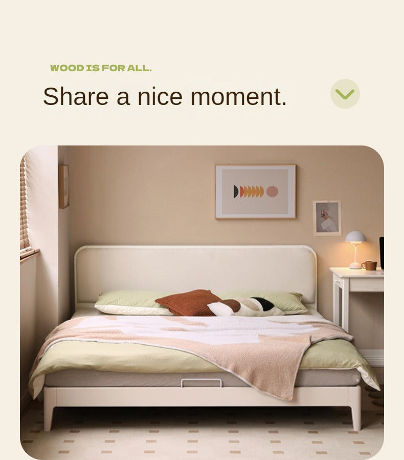 Rubber Wood Solid Wood Soft Bed Cream Style