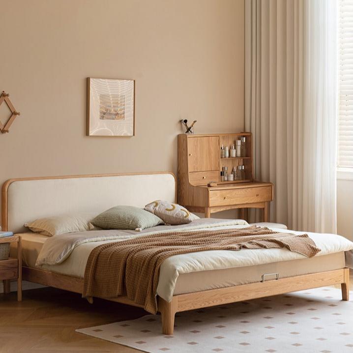 Oak, Rubber wood Solid Wood Bed Technology Fabric,Suede