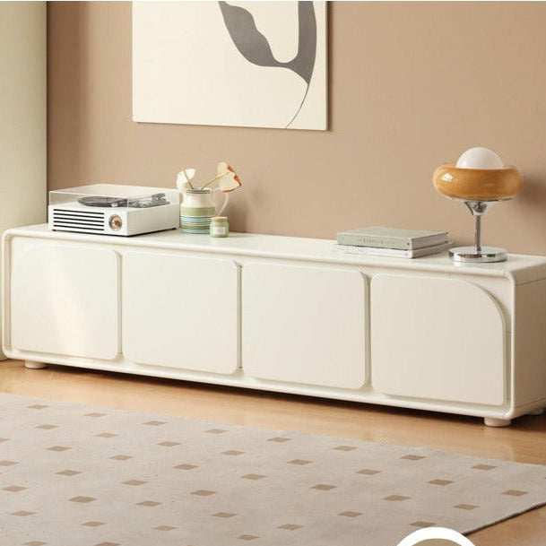 Poplar Solid Wood TV Cabinet Cream Style Floor Cabinet.
