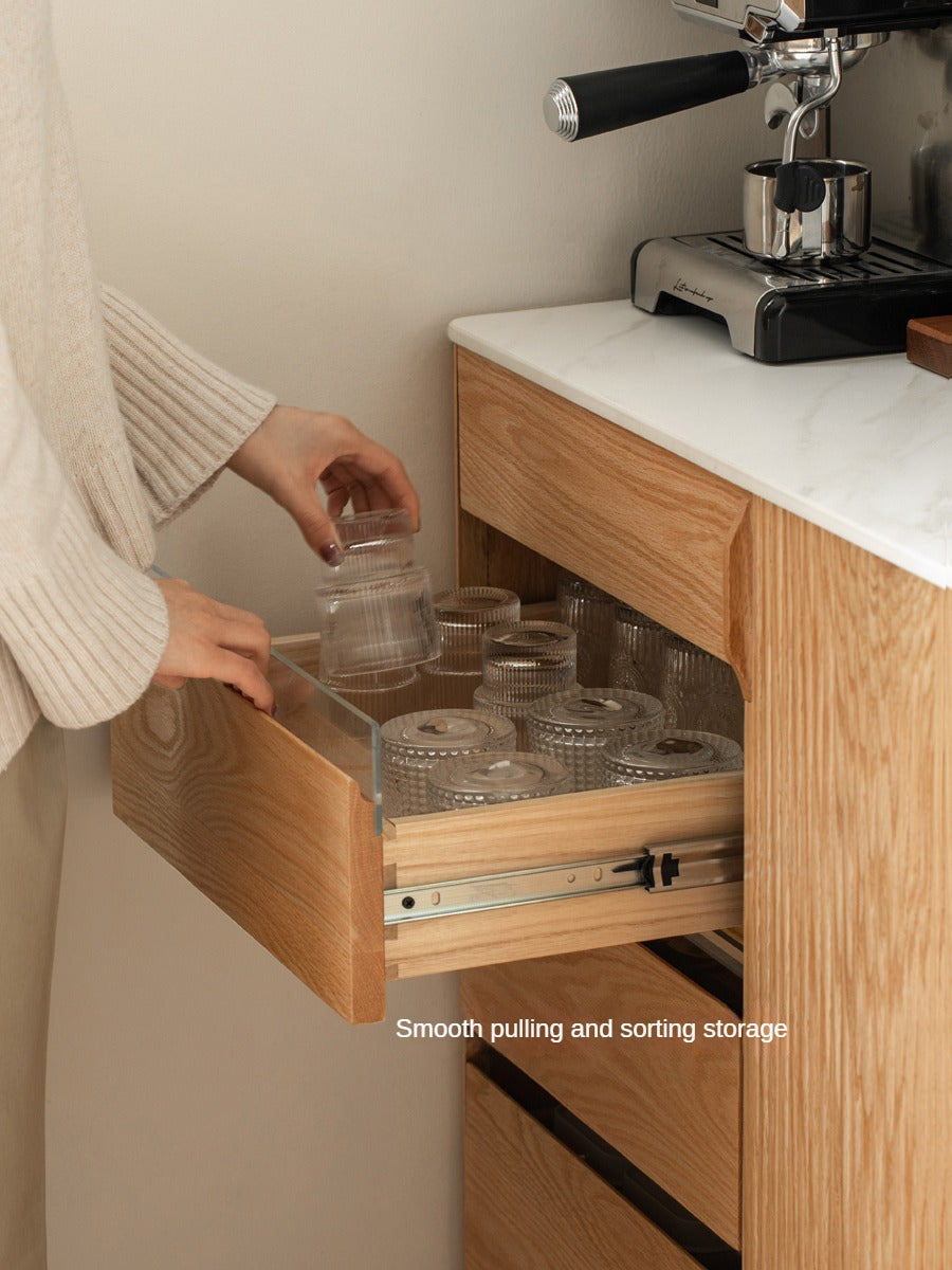 Oak Solid Wood Modern Rock Board Side High Tea Cabinet Buffet