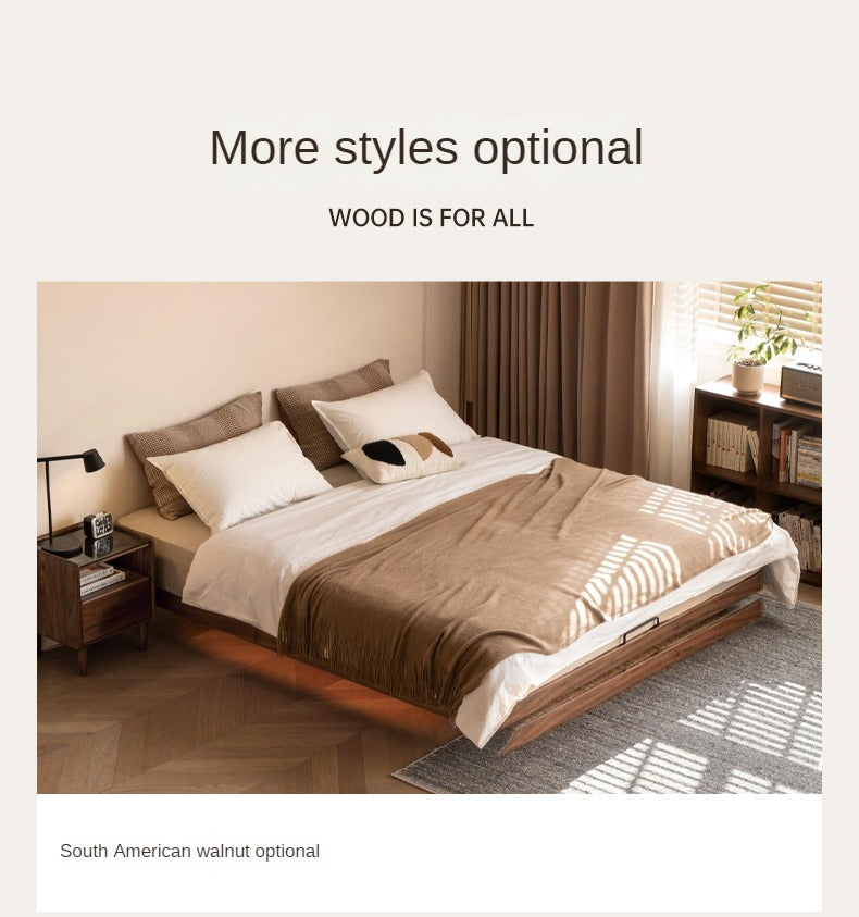 Black Walnut, Oak Solid Wood platform bed, headboard-free Suspended Bed
