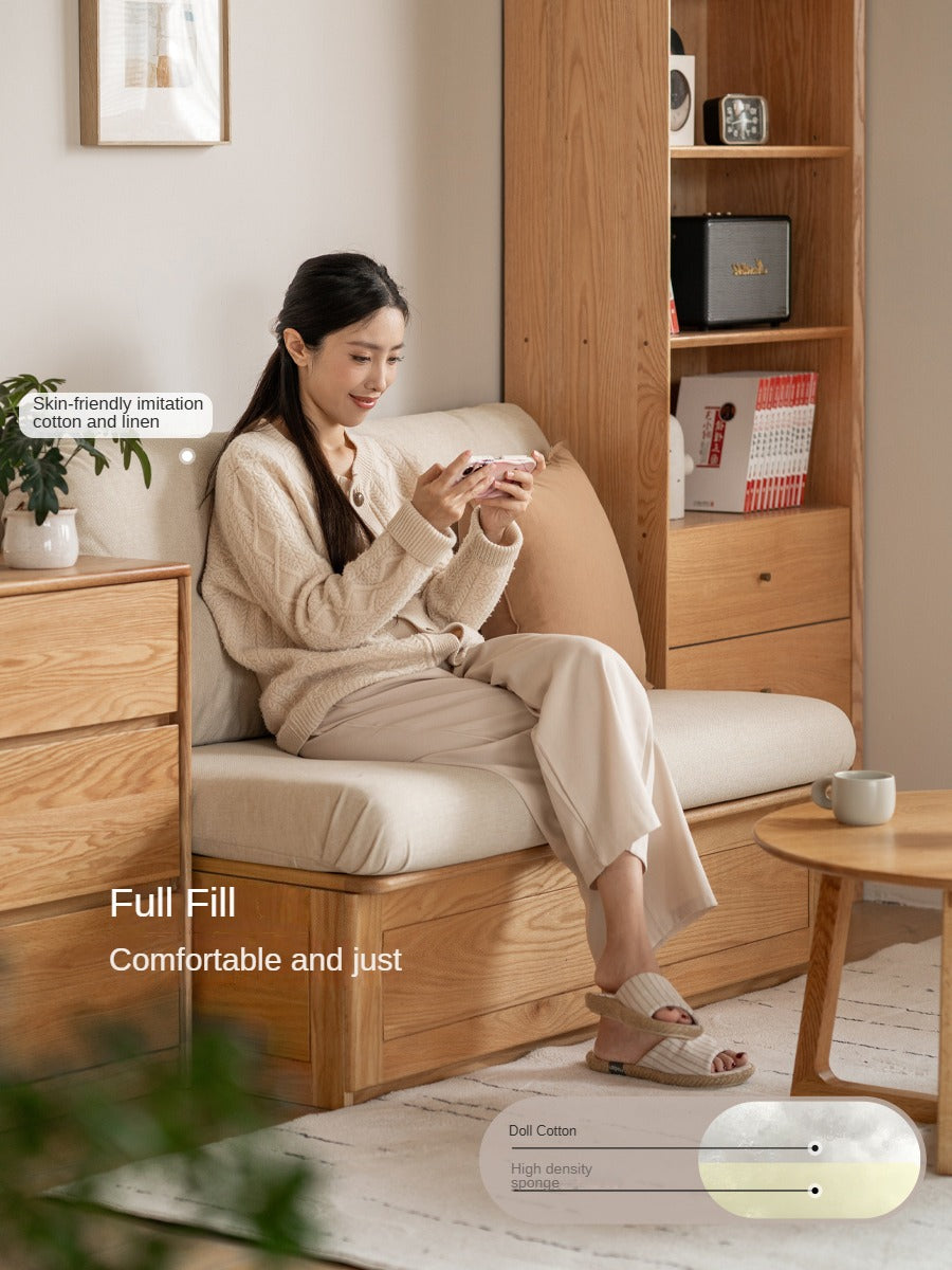 Oak Solid Wood Fabric Card Seat Floor Box Sofa.