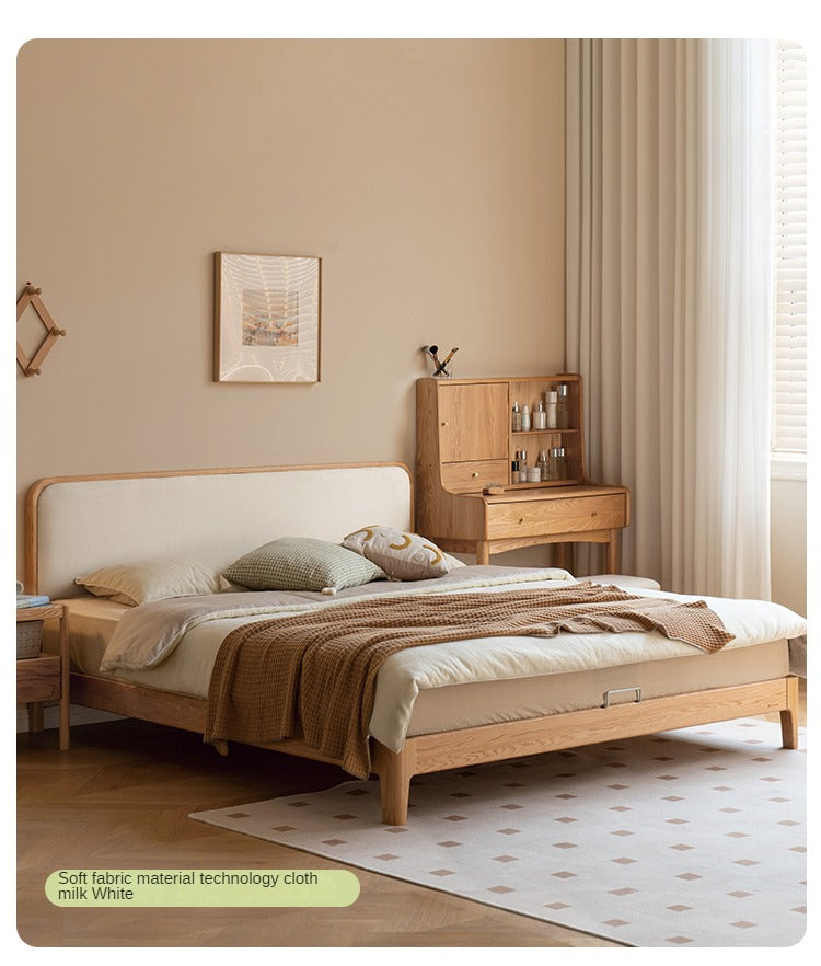 Oak, Rubber wood Solid Wood Bed Technology Fabric,Suede